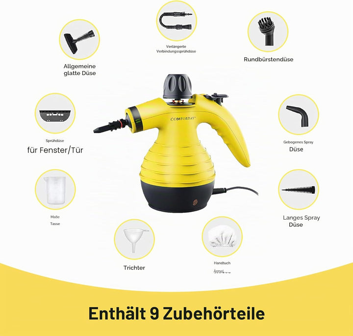 Mehrzweck-Dampfreiniger, Tragbarer Dampfgarer Mit 9 Fleckenentfernungszubehör Für Pavimena, Teppich,