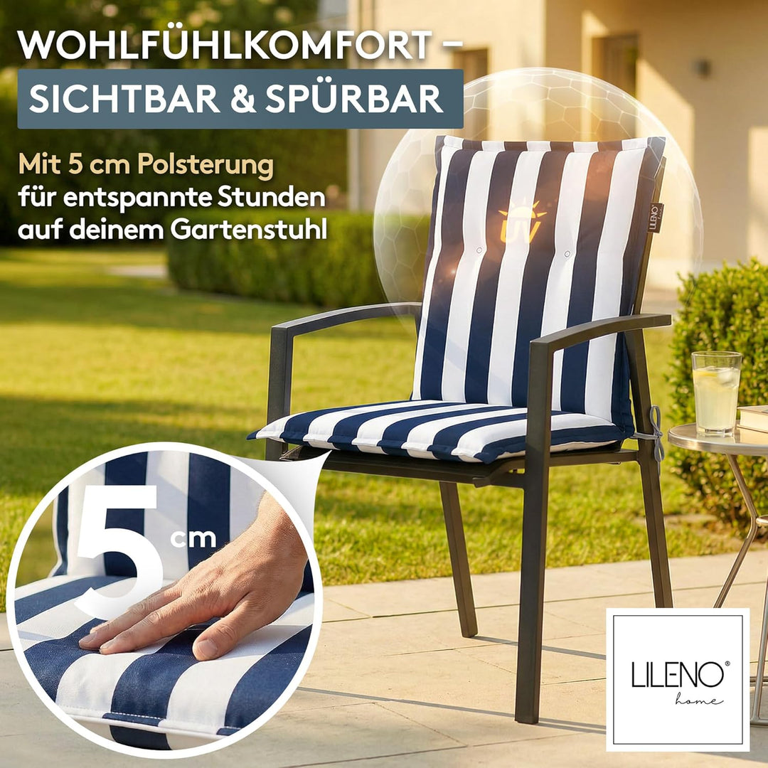 LILENO HOME Gartenstuhl Auflagen als [1er Set - Niedriglehner] in Blockstreifen Blau - Bequeme Liege