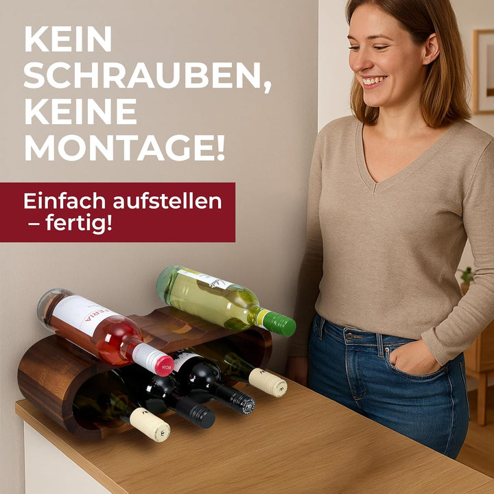 Modernes Weinregal Holz 8 Flaschen – Stilvolles Akazienholz Flaschenregal, 2 Etagen, platzsparend &