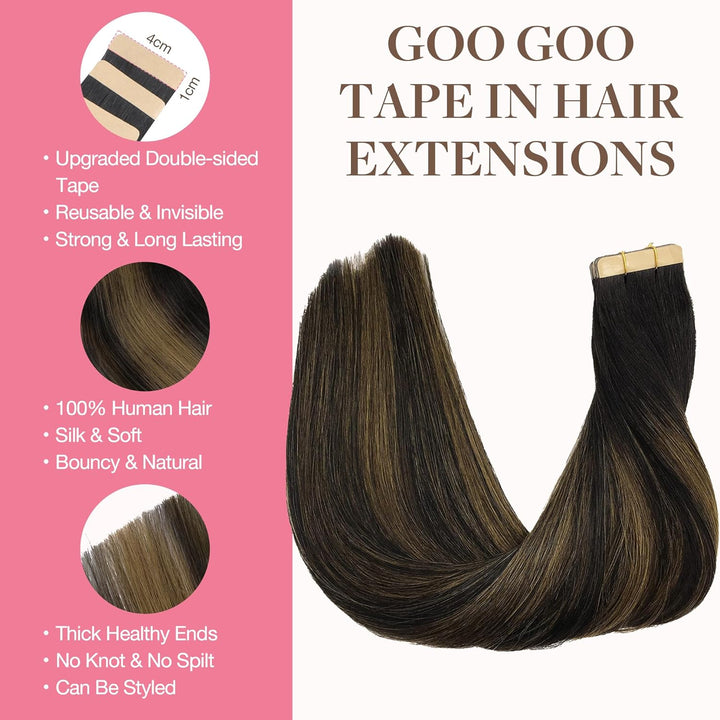GOO GOO Tape in Extensions Echthaar, Tape Extensions Echthaar, 55cm 50g 20pcs, Extensions Echthaar,