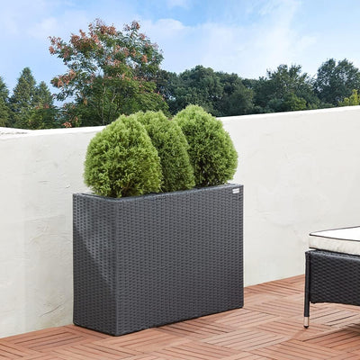 Casaria® Blumenkasten 3 Innentöpfe Polyrattan Herausnehmbar Wasserablauf Outdoor Rechteckig Pflanzka