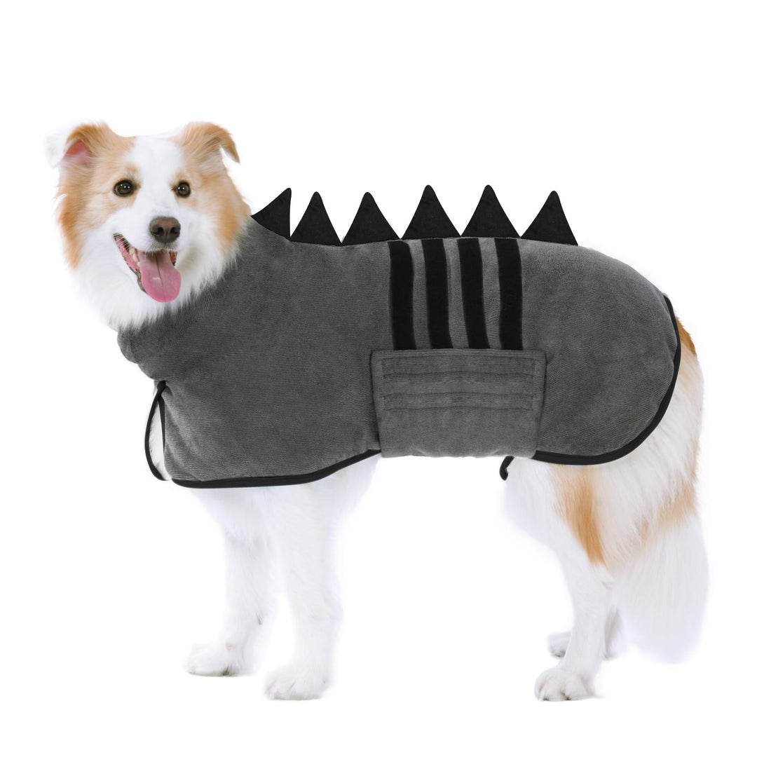 HezzLuv Hundebademantel mit Dinosaurierhorn, Schnelltrocknend Bademantel Hund aus Mikrofaser, Einste