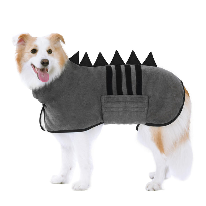 HezzLuv Hundebademantel mit Dinosaurierhorn, Schnelltrocknend Bademantel Hund aus Mikrofaser, Einste