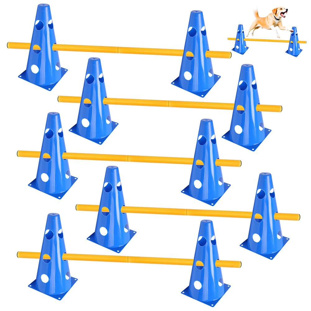 Sports Steckhürdenset 10 Kegel + 5 Stangen, 23cm Höhe, 80cm Länge, Koordinationstraining für Kinder,