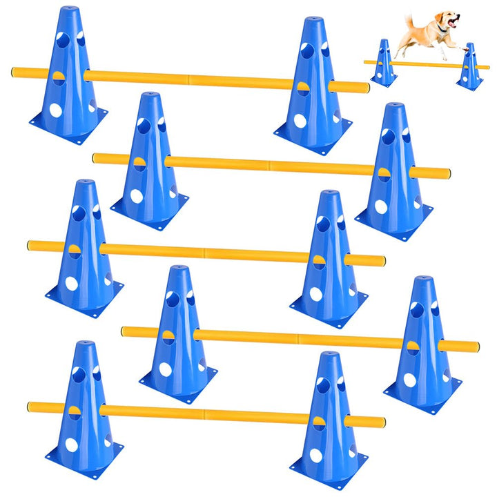 Sports Steckhürdenset 10 Kegel + 5 Stangen, 23cm Höhe, 80cm Länge, Koordinationstraining für Kinder,