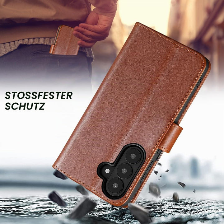 LENSUN Hülle für Samsung Galaxy S26 Echtleder, Handyhülle [Premium Echtes Leder][Standfunktion][RFID