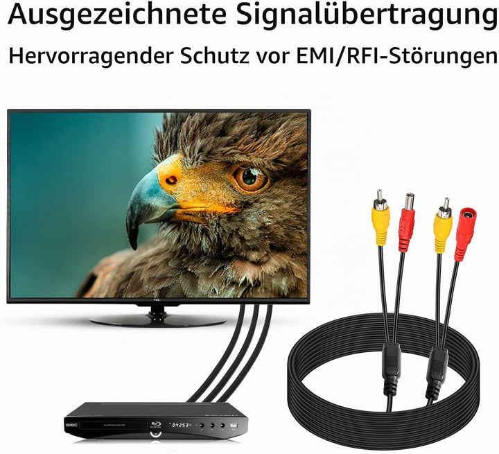 Auto Cinch Kabel/Kabelsatz Optional DC Netzanschluss 2 in 2 für Rückfahrkamera CCTV LED 20M/66FT RCA