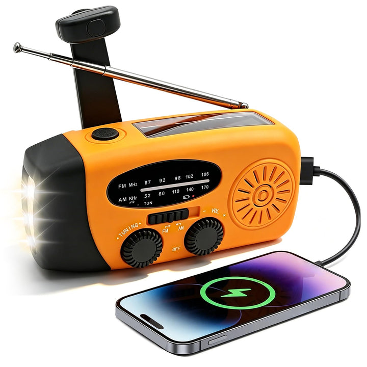 Notfall Kurbel Radio mit Solar 3 leistungsstarken LED Taschenlampe 2000mAh Akku Solar Batterie Power