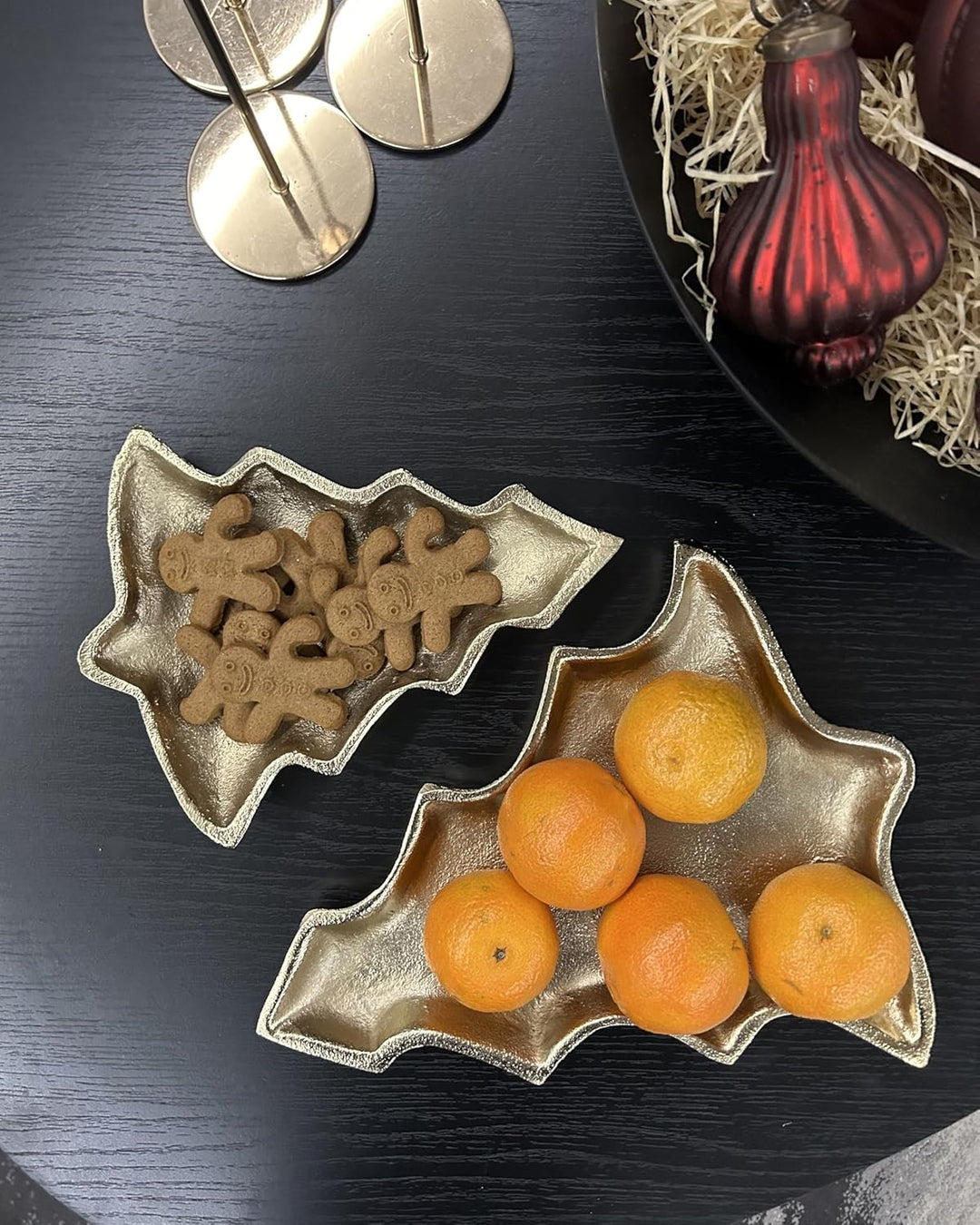 Dekoschale Aluminium gold Weihnachtsbaum 2er Set Dekotablett Dekoration Durian