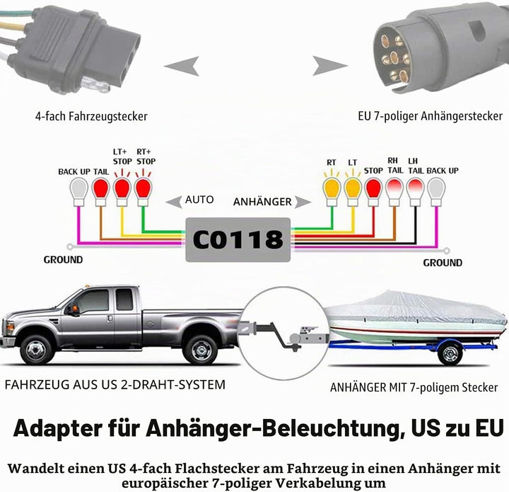 anhängerstecker konverter Trailer Plug Kabel, european Trailer Connector Light Converter US 4 Pin au