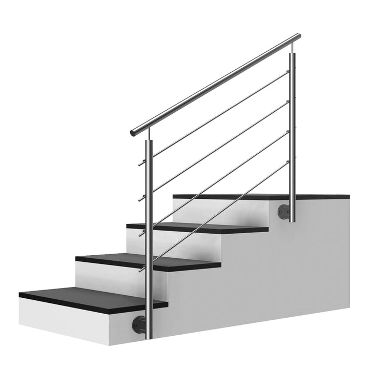 Edelstahl Treppengeländer Seitenmontage, 2m lang, 0,9m hoch, Aussengeländer, je 2 Pfosten + 4 Querst