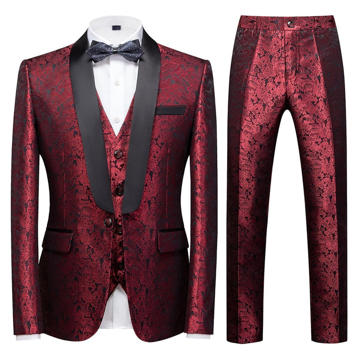 KUDORO Herren Anzüge 3-Teilig Slim Fit Paisley für Hochzeit Party Eine Knöpfe Jacquard Smoking Herre