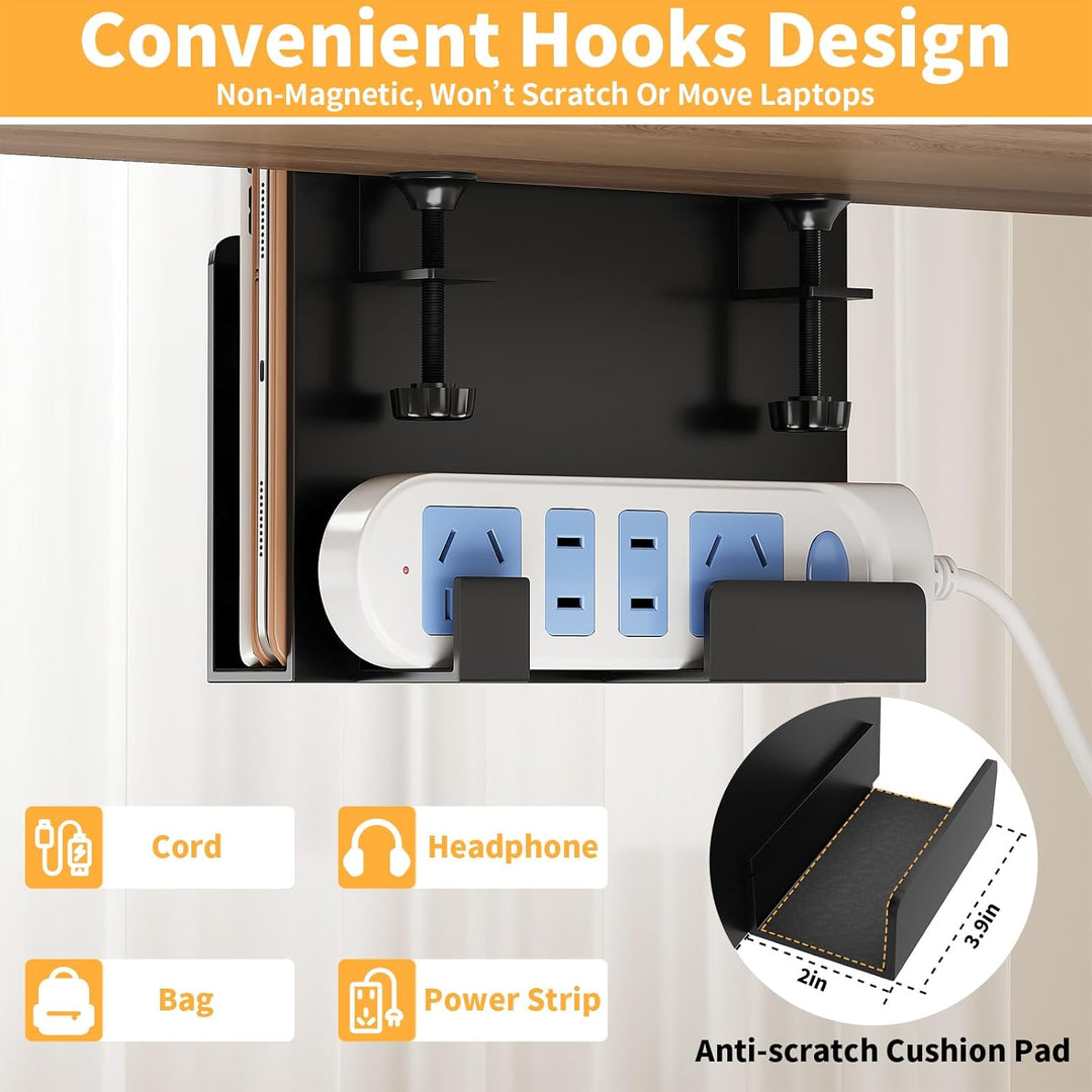 ROLIZOE Schreibtisch Seitenaufbewahrung mit Häkchen Laptop Ständer Metall Rutschfest Unter Schreibti