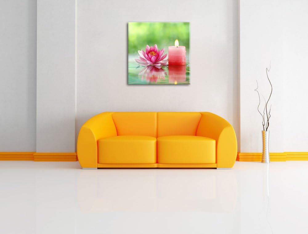 Kleine Seerose neben Kerze, Format: 70x70 auf Leinwand, XXL riesige Bilder fertig gerahmt mit Keilra