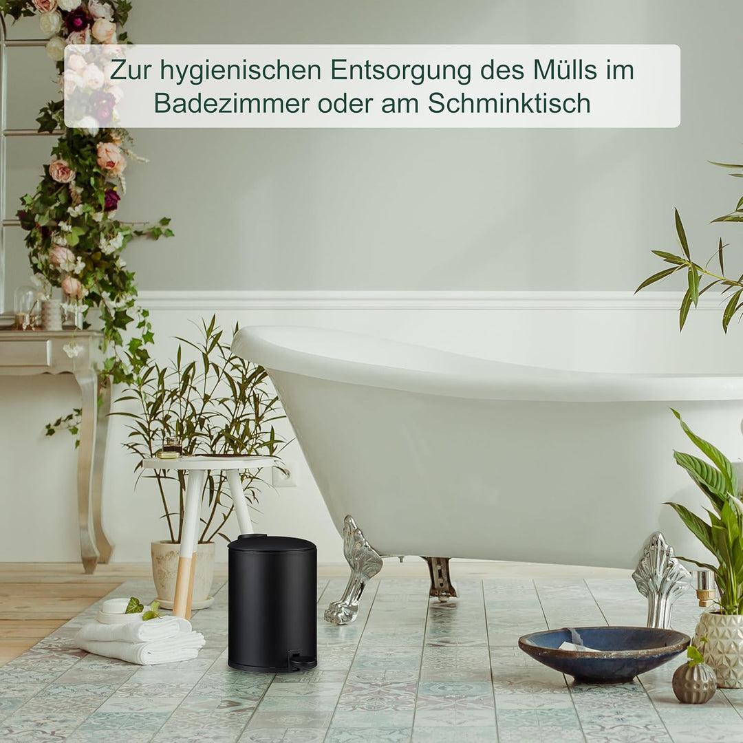 Relaxdays Mülleimer Bad, 3 l, Kosmetikeimer mit Soft-Close, matte Optik, entnehmbarer Inneneimer, Tr