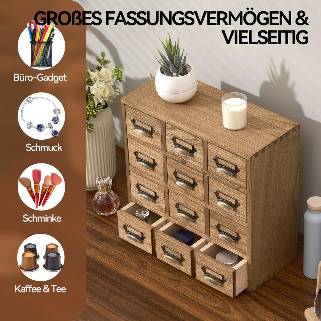 KIRIGEN Wooden Desk Storage Cabinet 12 Schubladen Mini Chest mit Metallgriffen Desktop Organizer Sto