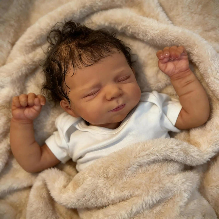 Zero pam Reborn Baby Vollsilikon Lebensecht Mädchen, 48 cm Schwarze Reborn Puppe Mit Haaren, Lebense