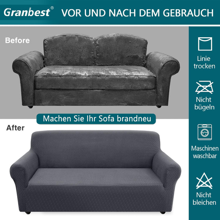 Granbest 2023 Neueste Jacquard Sofabezug 2 Sitzer Superweicher Rutschfester Stretch Couchbezug Vier