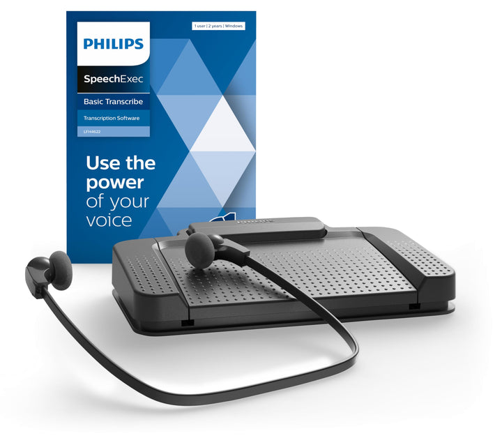 Philips LFH7177/06 Wiedergabe-Set, ergonomischer USB-Fussschalter ACC2330, Stereo-Unterkinn-Kopfhöre