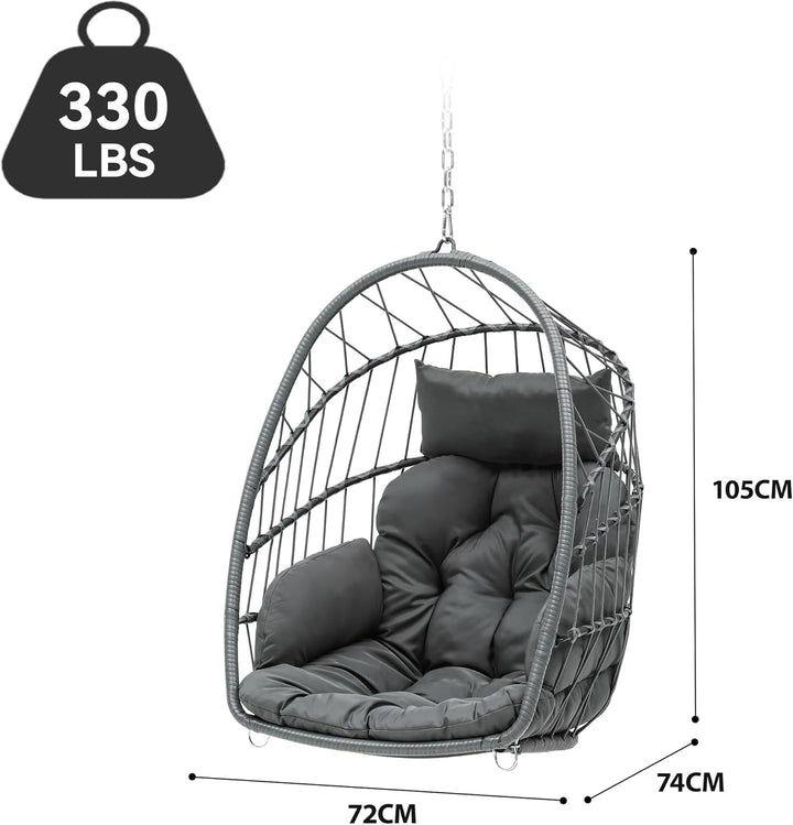 YITAHOME Hängesessel Max. Belastung 150kg Hängestuhl ohne Gestell 2 Kissen, Stabiler Rattan-Rahmen,