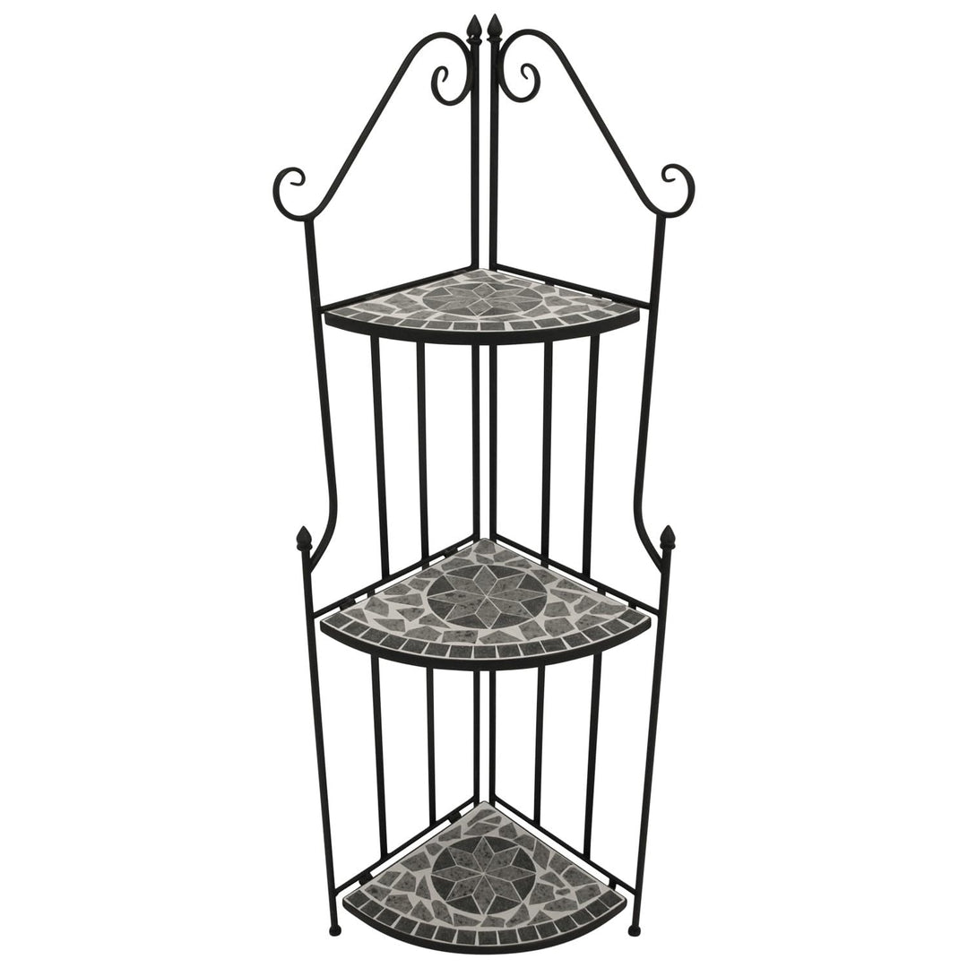 DEGAMO Gartenregal Eckregal Siena 38x36x142cm, Gestell Metall schwarz, Regalböden aus Keramik in Mos