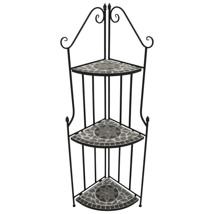 DEGAMO Gartenregal Eckregal Siena 38x36x142cm, Gestell Metall schwarz, Regalböden aus Keramik in Mos