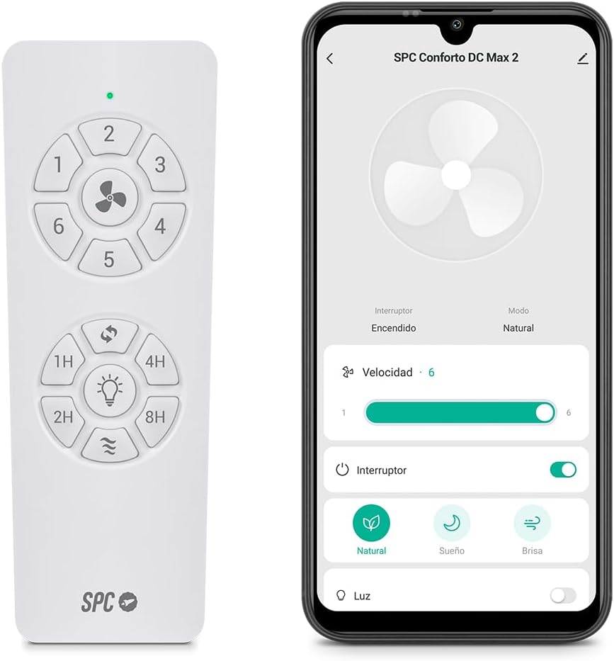 SPC Conforto DC Max 2 - Deckenventilator mit dimmbarem Licht, Motor DC 43 W, super leise und effizie