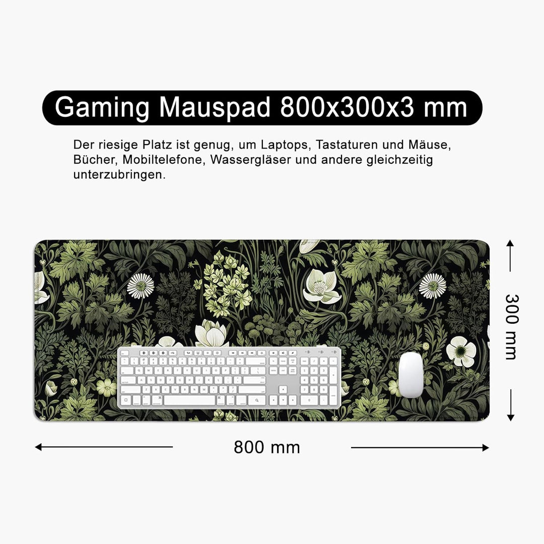 Mauspad Blumen Schreibtischunterlage Schwarz 80x30cm Mousepad XL Gross Mauspad, Computer PC Tastatur