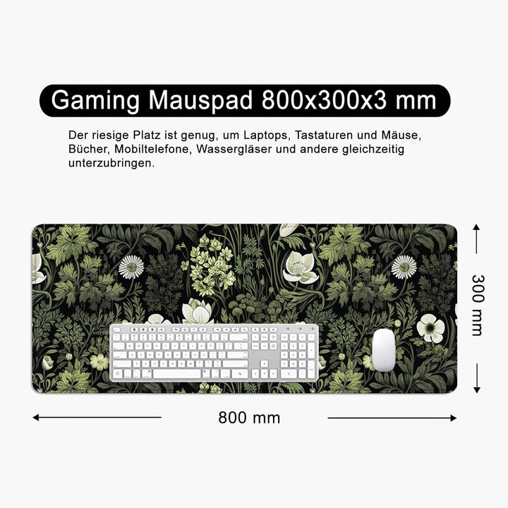 Mauspad Blumen Schreibtischunterlage Schwarz 80x30cm Mousepad XL Gross Mauspad, Computer PC Tastatur