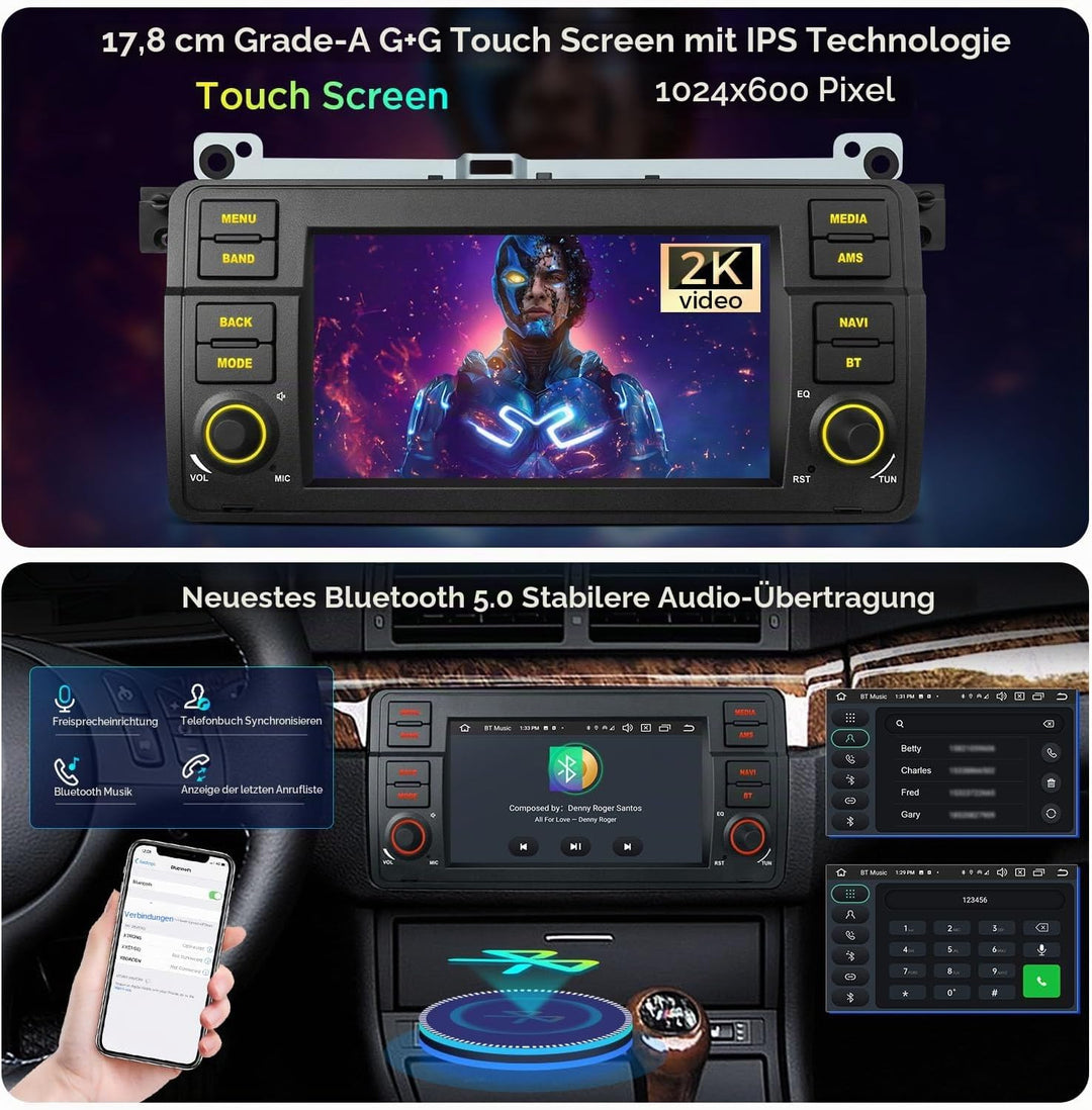 XTRONS 7 Zoll IPS Android 14 Autoradio mit Navi Octa Core 4+64GB für BMW E46 Rover ZT Eingebautes 4G