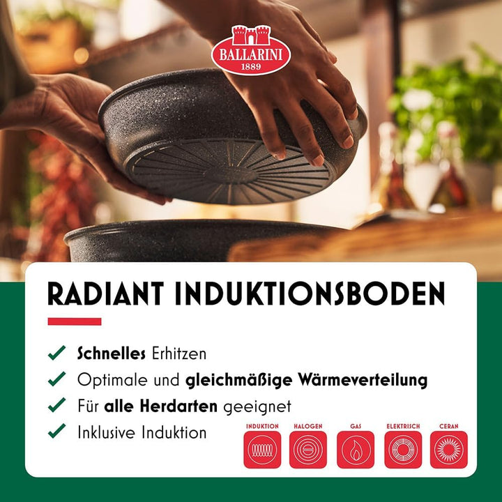 BALLARINI Torre Bratpfannen-Set und Stieltopf, 6 tlg, Keramikbeschichtung, Induktionsgeeignet, Abneh