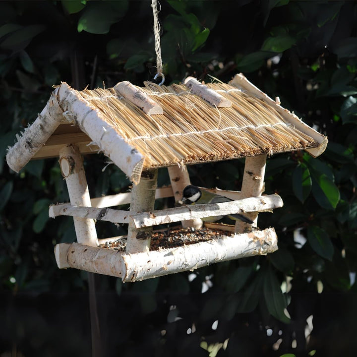 Handgefertigtes Premium Vogelhaus aus europäischem Birkenholz mit Strohdach - Naturfreundliches Desi