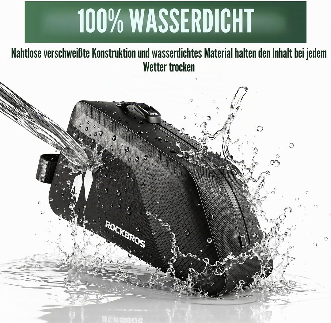 ROCKBROS Fahrrad Rahmentasche 100% Wasserdicht 1L, Oberrohrtasche Schlankes Design mit Formstabiler