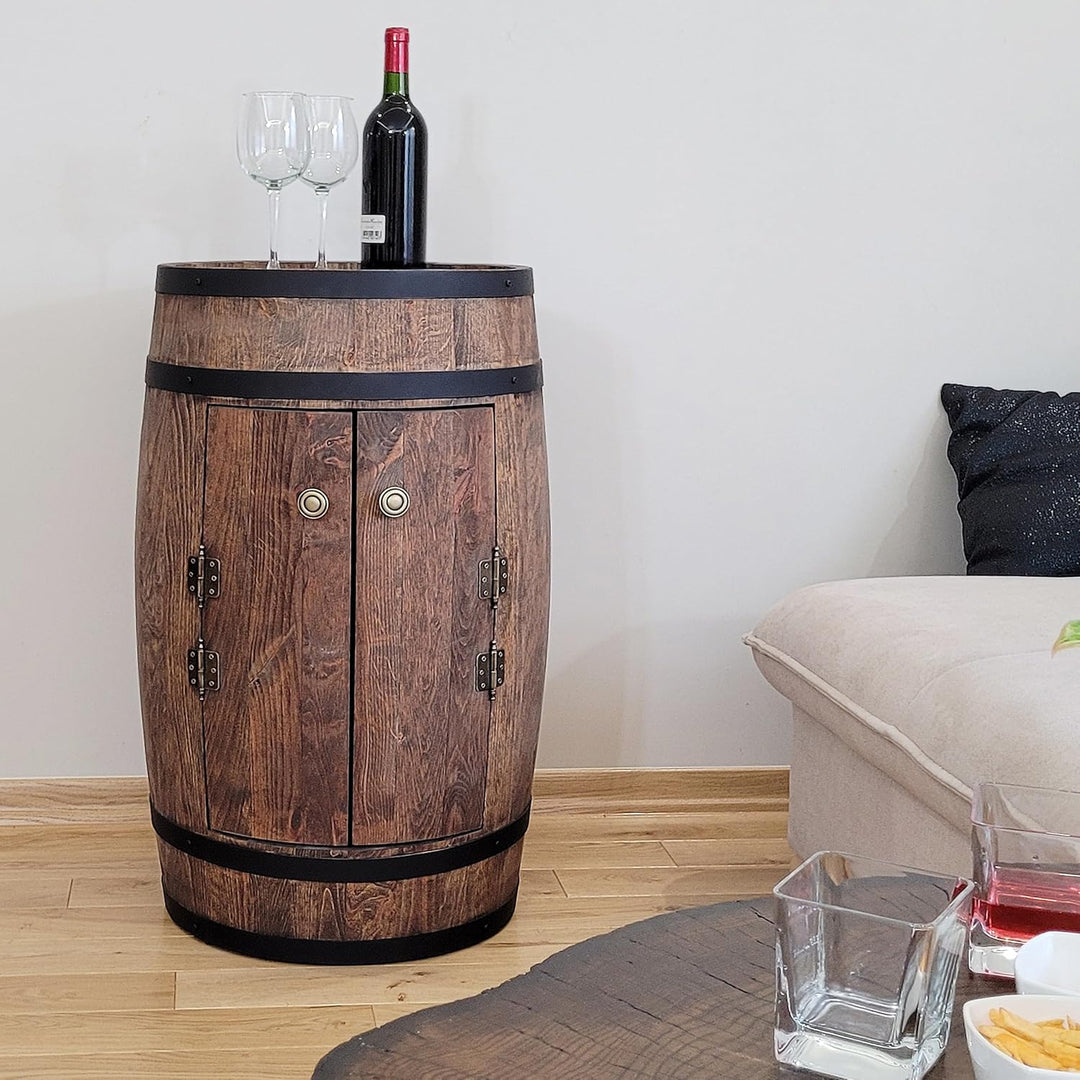 weeco Fassbar mit Tür und Weinhalter - Weinregal. Fass Hausbar Weinrack 80 cm. Rustikaler deko Barsc