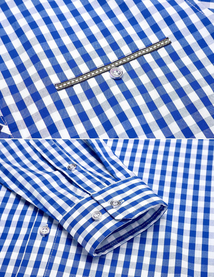COOFANDY Hemd Herren Langarm Trachtenhemd Kariertes Oktoberfest Hemd Freizeithemd Karohemden Herrenh
