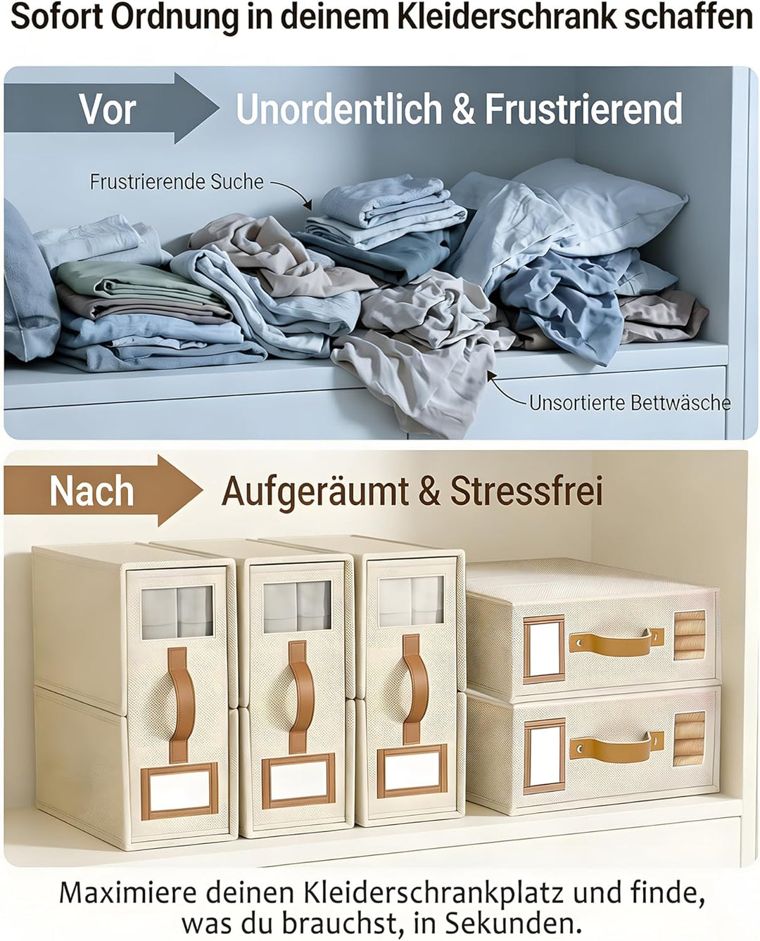 SwartLife 6er Set Bettwäsche Organizer Box - Premium Leinen-Mix Betttuch Aufbewahrung für King Size