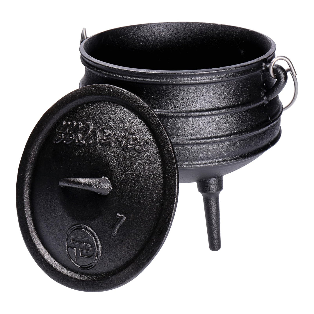 TP BBQ Potjie-Kessel, Südafrikanischer Feuer-Topf aus Gusseisen, Dutch-Oven mit Deckel und Füssen, D