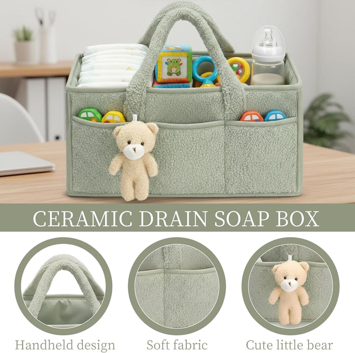 Wickeltisch Organizer und Windeltasche Set, Wickelkorb Tragbarer mit Herausnehmbaren Fächern, Baby W