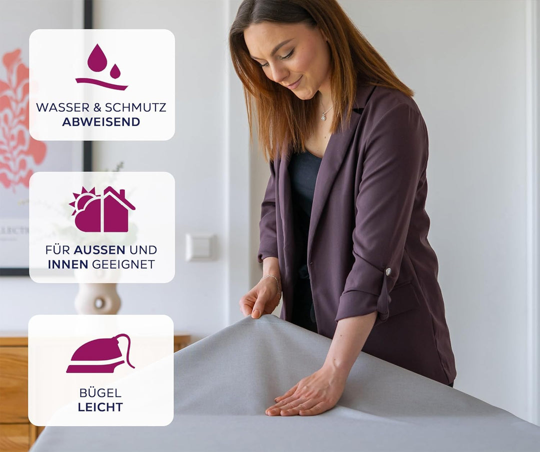 BEAUTEX fleckenabweisende und bügelfreie Tischdecke - Tischtuch mit Lotuseffekt - Tischwäsche in Lei