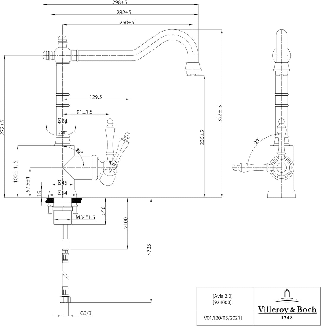 Villeroy &amp; Boch Avia 2.0 | Hochdruck | Einhand-Küchenarmatur | Bronze | 92400004 Bronze Hochdruck Fe