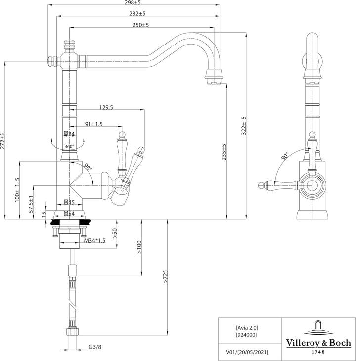 Villeroy &amp; Boch Avia 2.0 | Hochdruck | Einhand-Küchenarmatur | Bronze | 92400004 Bronze Hochdruck Fe