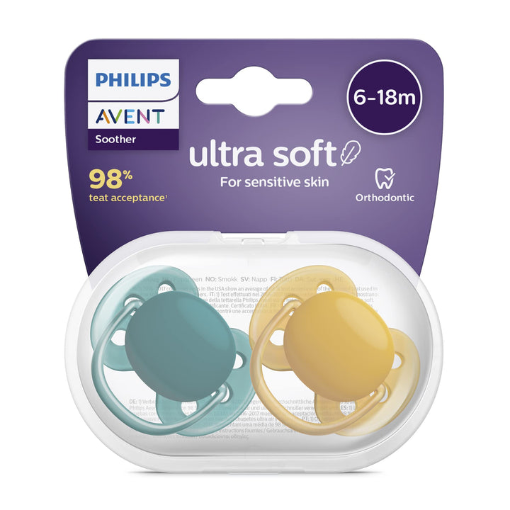 Philips AVENT Ultra Soft Schnuller, 2er-Pack – BPA-freier Schnuller für Babys von 6 bis 18 Monaten,