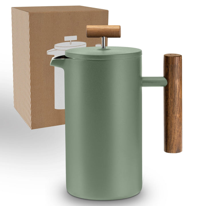 LAMBDA COFFEE® CALDERA Thermo French Press Edelstahl I 0,35 Liter - 1-2 Tassen in Moss Green Grün I