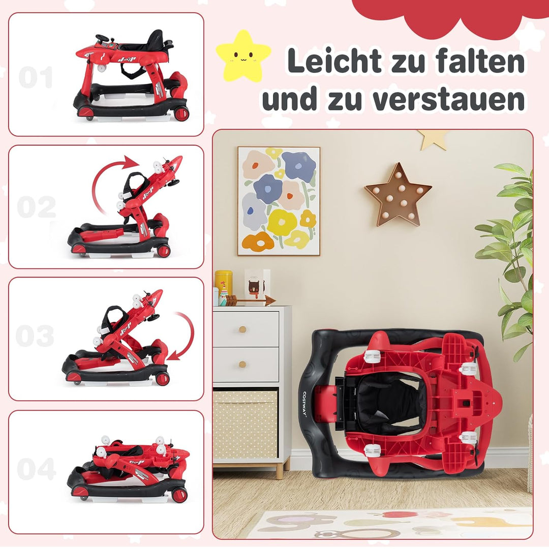 COSTWAY 6 in 1 Lauflernhilfe, Lauflernwagen klappbar mit verstellbarer Höhe & Geschwindigkeit, Baby