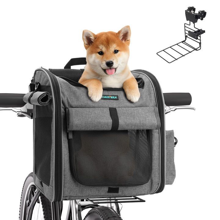 Hundekorb Fahrrad Vorne bis 10KG mit Robuste L-förmige Halterung Φ80mm, Faltbarer Atmungsaktiver Hun