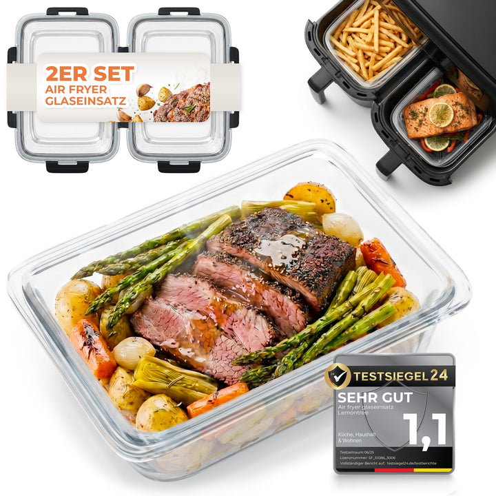 Lemontree Glasbehälter für Airfryer – Auflaufform Airfryer Zubehör mit Deckel, BPA-frei, spülmaschin