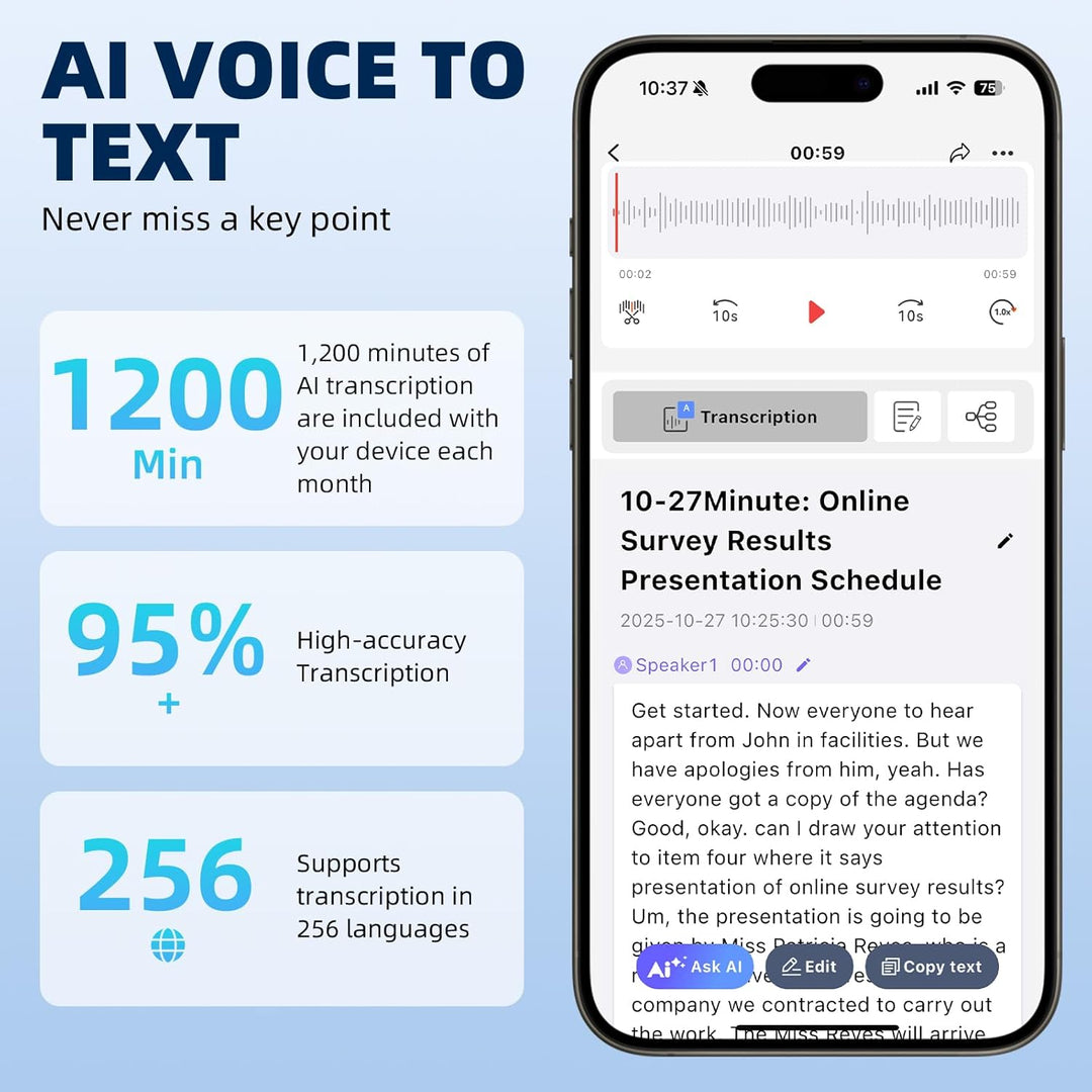 woeaozy 64 GB AI Digitales Diktiergerät - Professionelles tragbares Tonbandgerät mit KI-Transkriptio