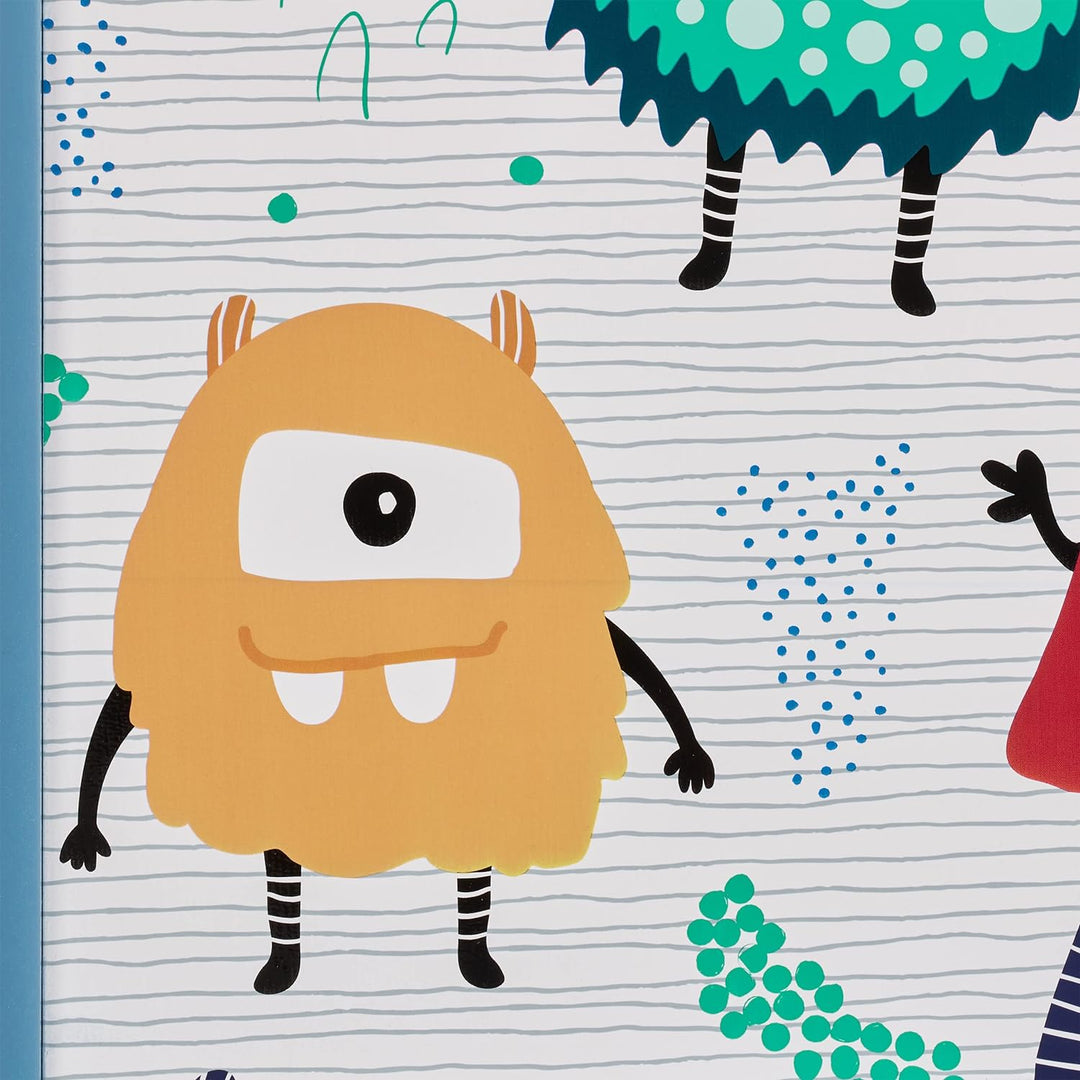 Relaxdays Spielzeugtruhe, Monster-Design, Spielzeugkiste mit Deckel, HBT: 50x60x36,5 cm, MDF, Spielz
