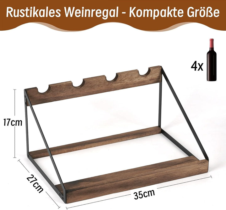 JUJOYBD Weinregal Holz für Tisch, Rustikales Flaschenregal für 4 Flaschen, Weinständer für Party, Kü