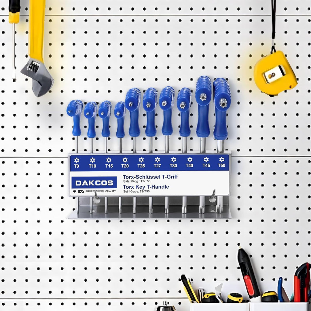 DAKCOS 10 tlg Torx Schlüssel Set mit T-Griff Torx-Stiftschlüssel mit Stirnlochbohrung für Innen-TORX